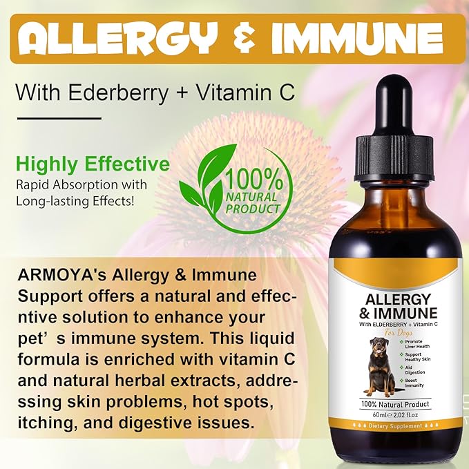 Allergy Relief Drops for Dogs,Allergy and Immune,Immune Support Supplement,Dog Supplement,Natural Pet Supplement for Dog Allergy Relief with Turmeric & Milk Thistle