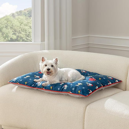 Berkshire Peanuts® Square Dog Bed, Suedemink Fleece Pet Mat with Waterproof & Non-Slip Bottom, Soft Plush Dog Mat for Crate, Couch, or Floor, Machine Washable(Snoopy Best Christmas Icons, Medium)