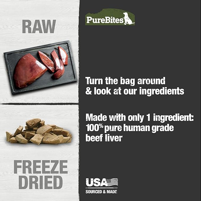 PureBites Beef Liver Freeze Dried Dog Treats, 1 Ingredient, Made in USA, 4.2oz