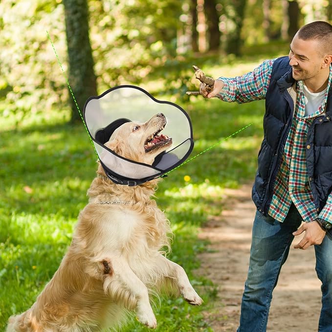 PUPTECK Soft Dog Cone Collar, Adjustable Pet Cone for Dogs to Stop Licking, After Surgery Elizabethan Recovery Dog Neck Collar Alternative, for Small Medium Large Dogs, Black L