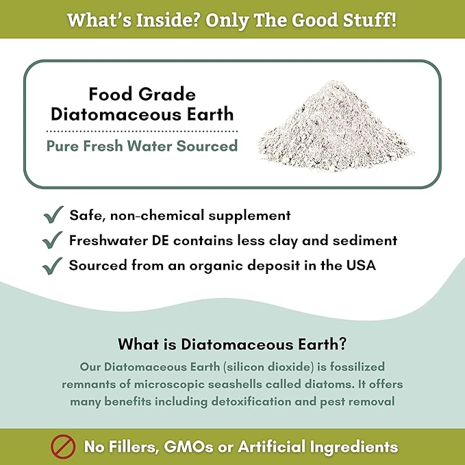 Wholistic Pet Organics Diatomaceous Earth - Food Grade for Dogs & Cats - 26 Oz - Multi Use Powder - Pet Safe Non-Chemical Freshwater Sourced Silica Supports Overall Health - Made in USA - 210 Scoops
