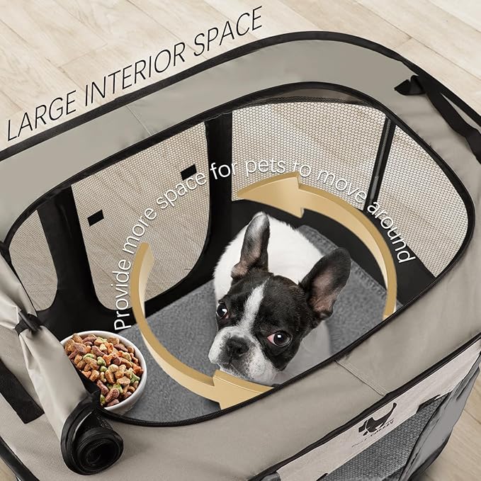 Rest-Eazzzy Dog Playpen, Foldable Kitten Playpen for Medium Dogs, Portable Pet Puppy Playpen with Removable Shade Cover, Indoor Outdoor Travel Camping Use for Small Pets with Carrying Case (M, Grey)