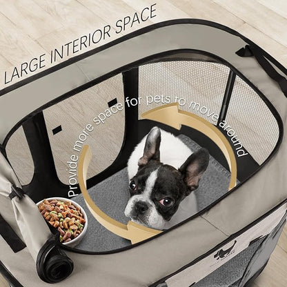 Rest-Eazzzy Dog Playpen, Foldable Kitten Playpen for Medium Dogs, Portable Pet Puppy Playpen with Removable Shade Cover, Indoor Outdoor Travel Camping Use for Small Pets with Carrying Case (M, Grey)