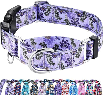 Reflective Martingale Collar for Dogs with Quick Release Buckle Cute Girl Female Flower Dog Collars (Lavender Floral, Medium)