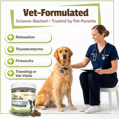 Pet Naturals Calming Chews for Medium and Large Dogs, Anxiety Relief with Gentle Ingredients for Thunder, Fireworks, Barking, Calming Dog Treats, Chicken Flavor, 30 Count