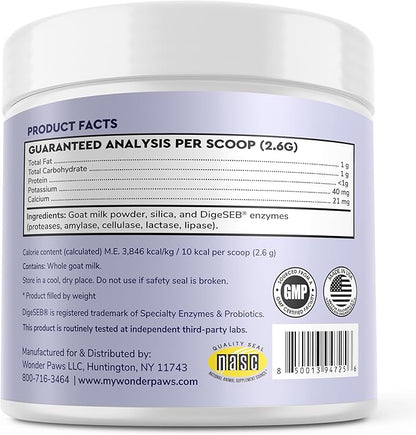 Wonder Paws Premium Goat Milk Powder for Dogs – Supports Digestion, Immune Health & Allergies – Goat’s Milk with Probiotics for All Ages, Sizes & Breeds – 8.25 oz