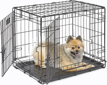 MidWest Homes for Pets Double Door iCrate Starter Kit, 24-inch Dog Crate Bundle for Small Breeds, Includes Cage, Pet Bed, 2 Bowls and Privacy Cover