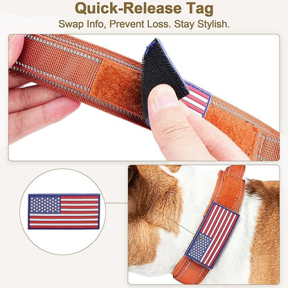 KCUCOP Tactical Dog Collar for Medium & Large Dogs - Military Nylon Heavy Duty Collar with Handle, Reflective Strip & Metal Buckle for Training, Outdoor (Orange Reflective, Large)
