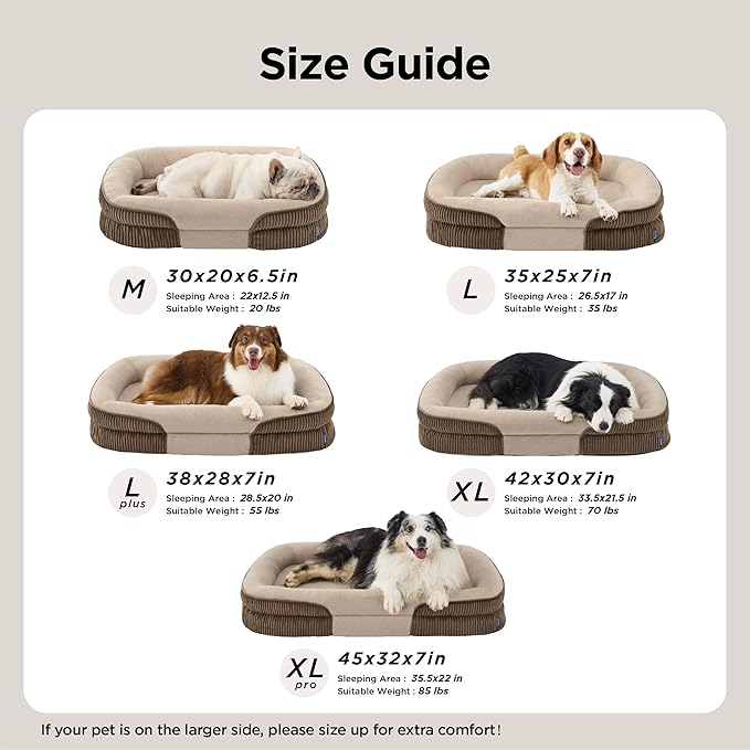 Bedsure Orthopedic Dog Beds Large Sized Dog - 360° Oval Bolster Large Dogs Bed for Senior Dogs with Waterproof Washable Cover, Big Comfort Pet Sofa Couch with Ultra-Soft Fleece, Brown, 35"