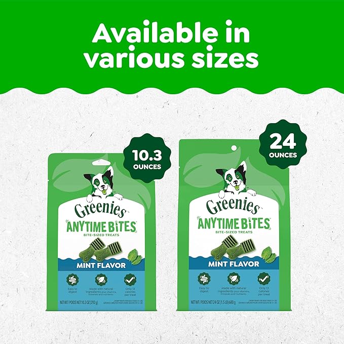 Greenies Anytime Bites Dog Treats, Mint Flavor, Dog Training Treats, 10.3 oz. Bag