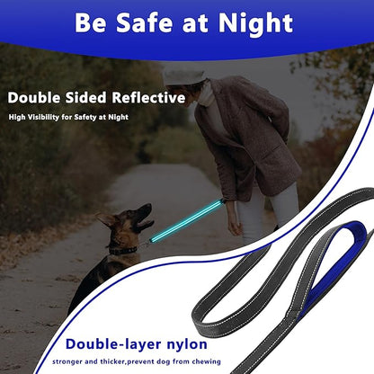 Dog Leash 5ft Long, Double Handle Dog Leash for Safety Control Training, Heavy Duty Dog Leads with Traffic Padded Handles, Reflective Leashes for Small Medium Large Dogs(5ft, Black Blue)