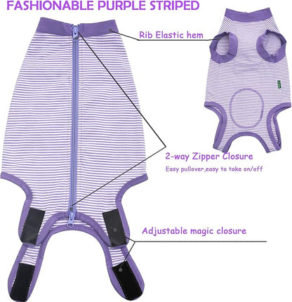 Dog Recovery Suit Purple Female Spay Surgical Medium Shirt, Male Surgery Recovery Suit,Purple-White Striped M
