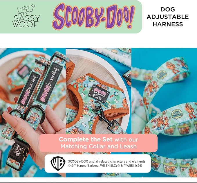 Sassy Woof Dog Adjustable Harness - Scooby-Doo™ - XL, Breathable Mesh, No Pull Design with Two D-Rings, Patented Design, Perfect for Extra Large Dogs - Officially Licensed
