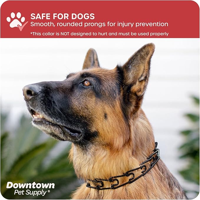 Downtown Pet Supply Chrome Plated Prong Collar for Dogs, Medium - Adjustable, No-Choke and No Pull Dog Collar with Removable Links - Pinch Collar for Dogs 20-40 lbs and 20" Neck Width, Black