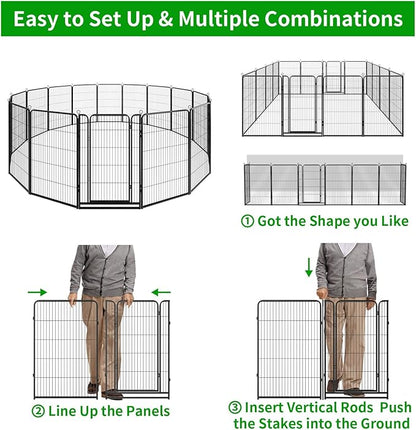 Kfvigoho Dog Playpen Outdoor Extra Wide 16 Piece Panels Heavy Duty Dog Fence 47" Height Anti-Rust with Doors Portable for RV Camping Yard, Total 42FT, 140 Sq.ft, Snowy Black