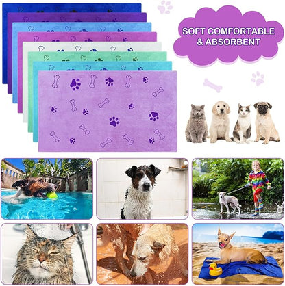 Chumia 8 Pcs Dog Towels for Drying Dogs Cats Pet Towels Bulk Puppy Microfiber Fast Drying Paw Bath Bathing Supplies Absorbent for Medium Pets(18 x 28 Inch,Dog Paw and Bone,Classic Color)