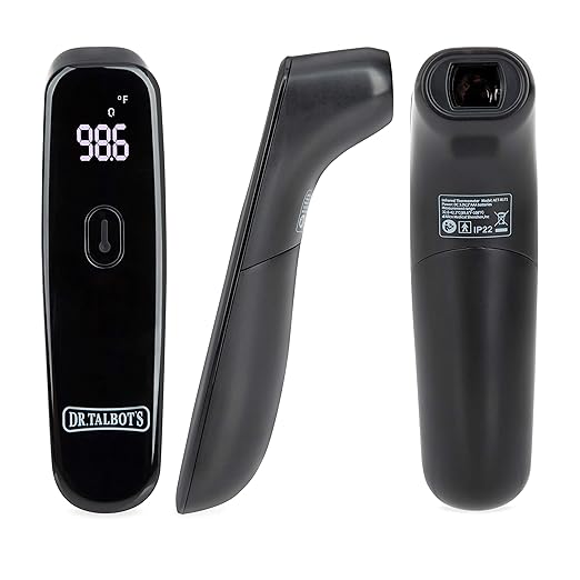 Dr. Talbot's Non-Contact Acrylic Infrared Thermometer with Led Screen, Fever Warning Indicator, Accurate 1 S Reading for Baby, Kids, Adults, Black
