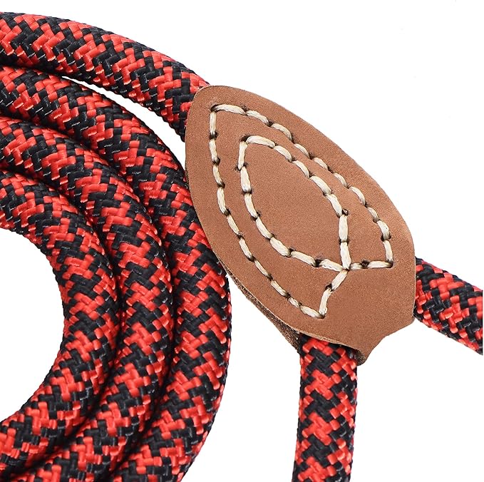 Mile High Life | Mountain Climbing Dog Rope Leash with Heavy Duty Metal Sturdy Clasp | Genuine Leather Tailored Connection with Strong Stitches (Red Black, 72 Inch (Pack of 1))