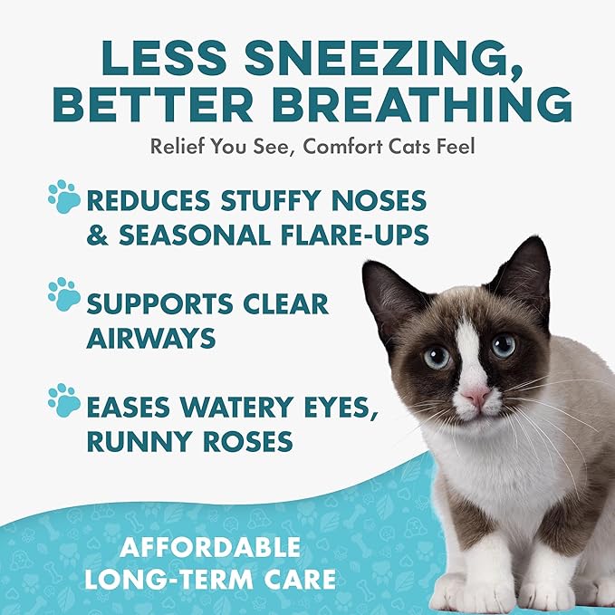 Cat Respiratory Comfort Supplement - Natural Breathe Easy Feline Support for All Seasons, Coughing, Occasional Nasal Stuffiness and Sneezing - 800 Odorless, Easy-to-Administer Tasteless Pills