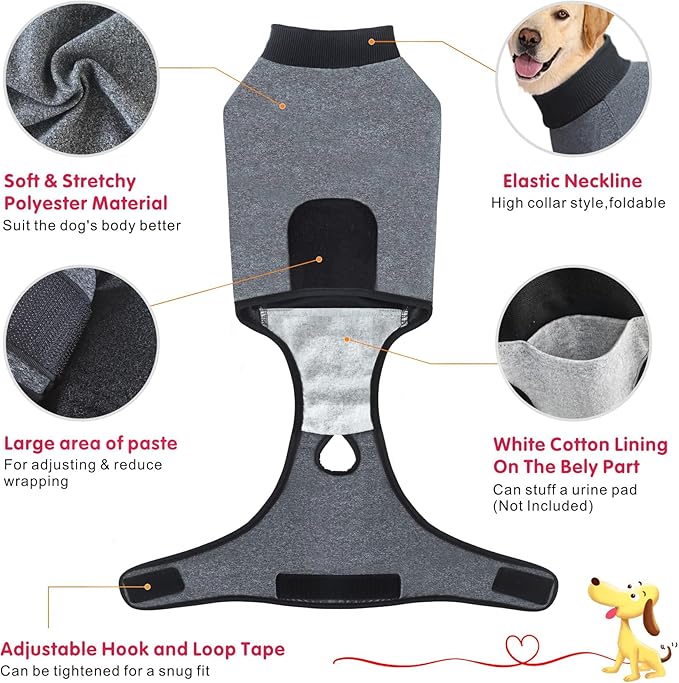 Idepet Dog Recovery Suit After Surgery, Onesie for Female Male Dogs, Soft Breathable Pet Bodysuit, E-Collar & Cone Alternative, Anti-Licking Wounds Surgical Spay Suit (M)