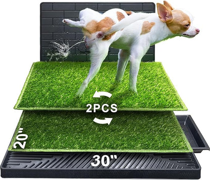 Hompet Dog Potty for Indoor or Porch, 2 Pcs Artificial Grass Training Pads with Pee Baffle, Reusable, Alternative to Puppy Pads, Portable Dog Litter Box for Small/Medium Dogs