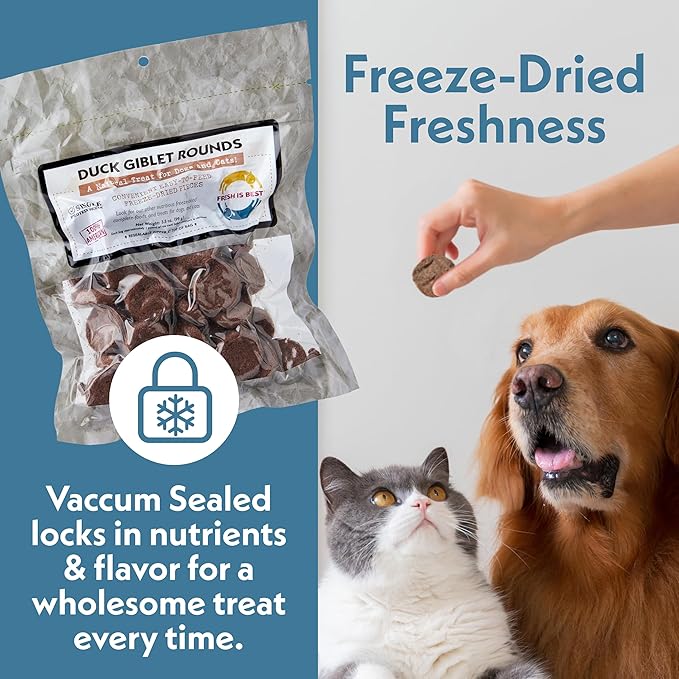 Fresh Is Best Duck Giblets Freeze Dried Dog Treats – Raw Freeze Dried Cat Treats in Resealable Zipper Bag – High-Protein for Dogs & Cats – Made in The USA