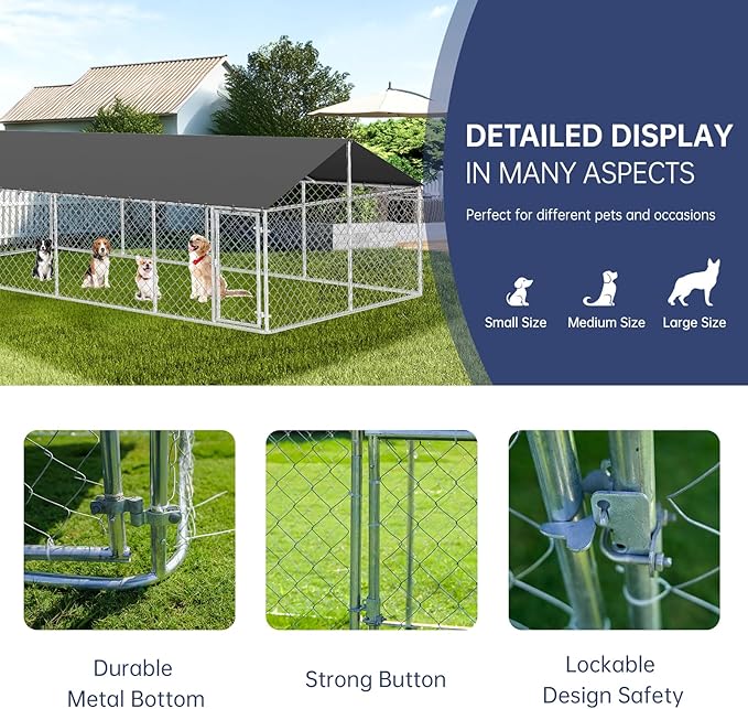 Petony 236"x 118" Outdoor Dog Enclosure Heavy Duty Dog Kennel House Mesh Dog Big Cage Pet Kennel Steel Fence with Secure Lock
