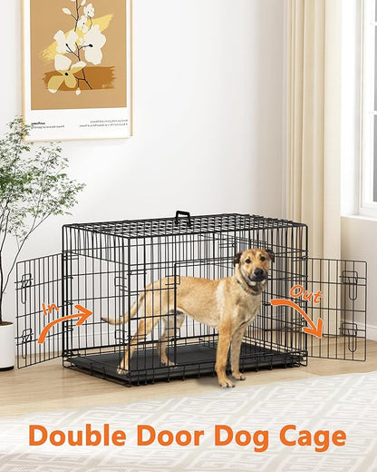 Piskyet 24 Inch Double Door Small Dog Crate with Divider Panel and Leak- Proof Pan Tray, Folding Metal Wire Pet Kennel for Indoor,Antigue Color