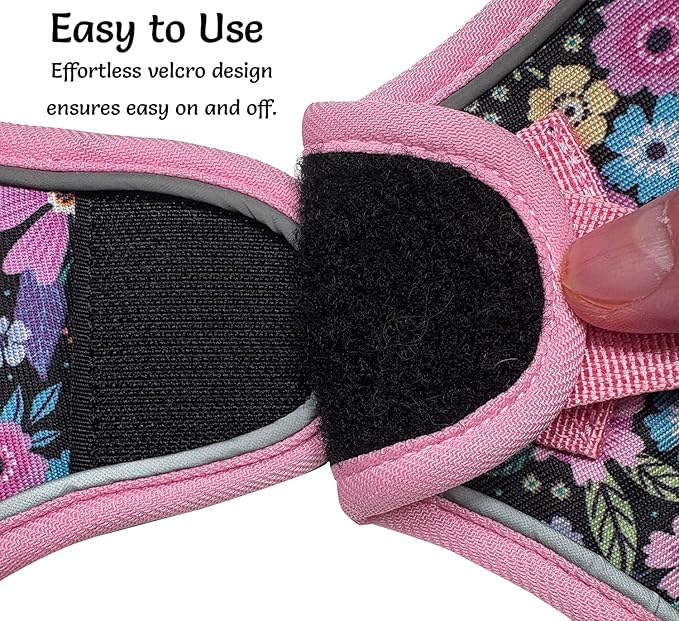 Mihqy Step in Dog Harness and Leash Set, Reflective Adjustable No Pull Dog Harness for Extra-Small/Small Dogs Puppy and Cats, Soft Padded Mesh Vest Harnesses for Girl and Boy Pets(Pink Floral,XS)
