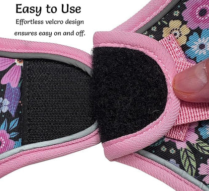 Mihqy Step in Dog Harness and Leash Set, Reflective Adjustable No Pull Dog Harness for Small Medium Dogs Puppy and Cats, Soft Padded Mesh Vest Harnesses for Girl and Boy Pets(Pink Floral,L)