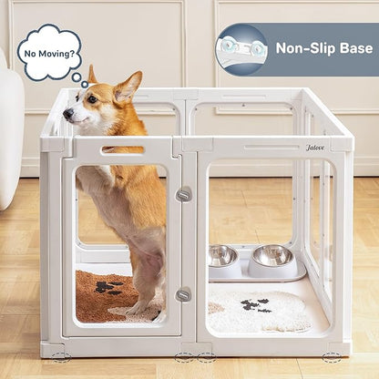Jalove Clear Dog Playpen Indoor, 24" Acrylic Plastic Pet Play Pen with Door, Playpen for Puppy Cat Rabbit Ferret, Easy to Install Preferable Playpen for Small Dogs, Customizable, White 8 PCS