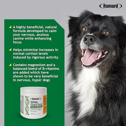 Ramard Total Calm & Focus Dog Treat Supplement - Natural Calming Chews with Magnesium & B-Vitamins - 45 Soft Chews for Canine Calmness During Training, Grooming, and Everyday Enjoyment