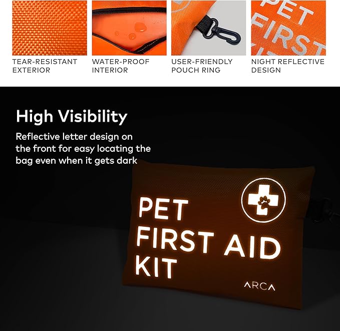 ARCA PET Dog First Aid Kit - Pet Emergency Kit - Water Resistant High Visibility Reflective First Aid Pouch Dog Camping Essentials for Hiking, Backpacking, Sports, Hunting