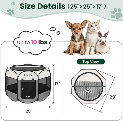 Love's cabin Pet Puppy Dog Playpen, Small Dog Tent Crates Cage Indoor/Outdoor, Portable Playpen for Cat, Foldable Pop Up Dog Kennel Playpen with Carring Case, Removable Zipper Top, Grey