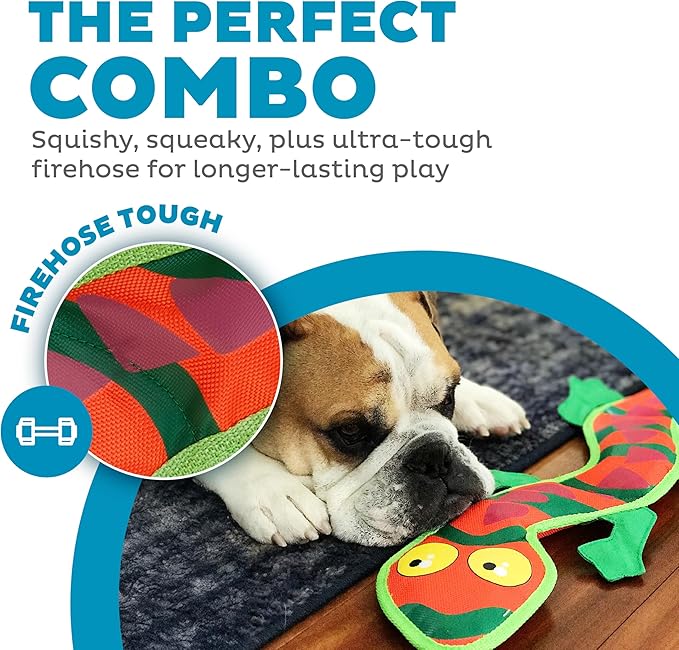 Outward Hound Fire Biterz Gecko Plush Firehose Material Interactive Dog Toy, Large