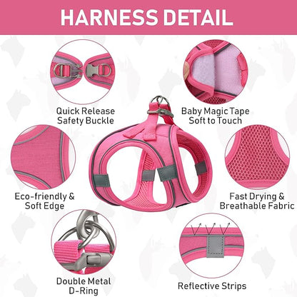 GAMUDA Small Pet Harness Collar and Leash Set, Step in No Chock No Pull Linen Fabric Soft Mesh Dog Vest Harnesses Reflective for Dogs Puppy Cats Kitten Rabbit (Pink, XS)