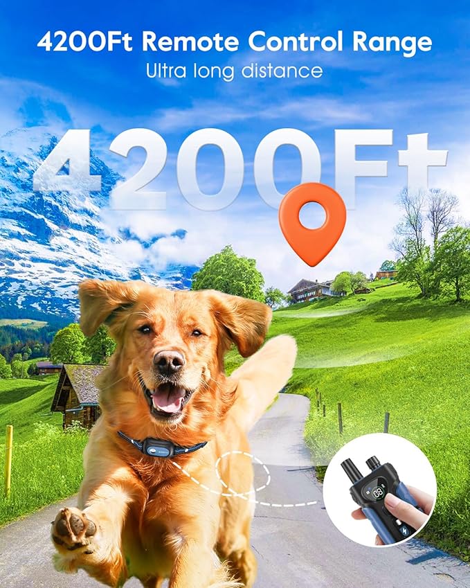 SLOPEHILL Dog Shock Collar,4200FT Dog Training Collar with Remote,IPX8 Waterproof E-Collar with Beep,Vibration,Shock,Flash Light,No Shock Mode,Electric Shock Collar for Small Medium Large Dogs,Blue