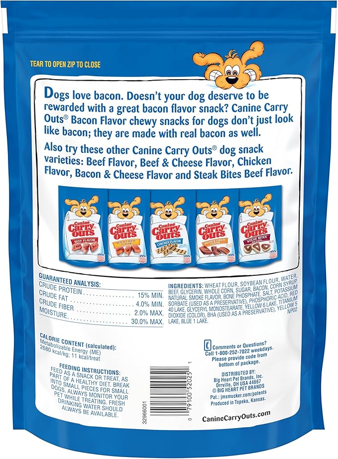 Canine Carry Outs Dog Treats, Bacon Flavor, 22.5 Ounce (Pack of 4), Made with Real Bacon