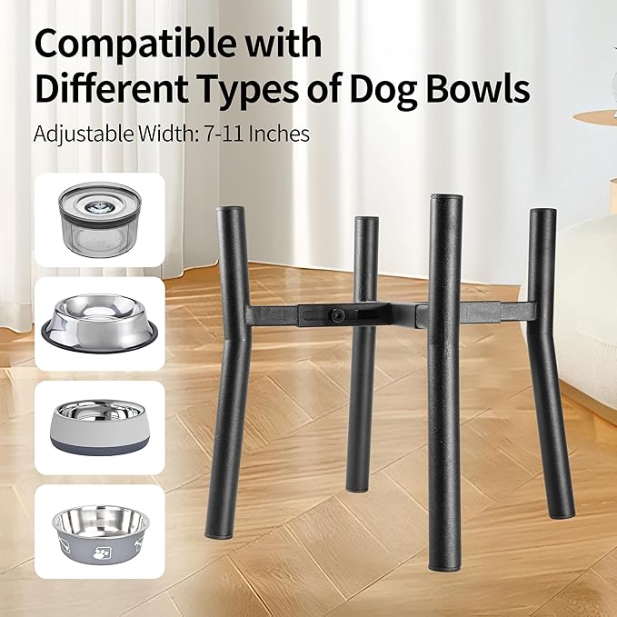 PROERR Lifted Dog Bowl Stand - Without Bowls, Single Raise Pet Food Table Adjustable Wide 7-11", Tall 10" - Bowl Stand Size Optional, Dog Bowls Holder Elevated for Small Medium Large Dogs Breed
