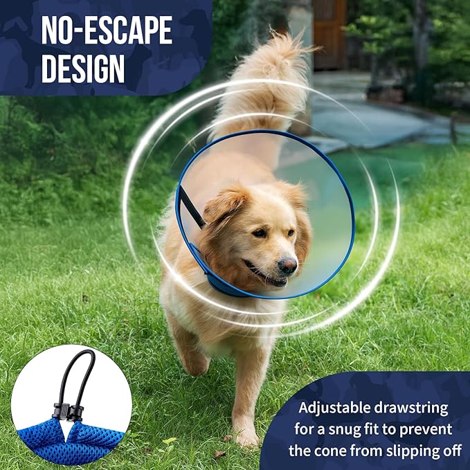 OneTigris Depth Adjustable Soft Dog Cone Collar for Medium Large Dogs After Surgery, Recovery for Small Dogs, Lightweight Elizabethan Collar for Dog to Stop Licking (Blue, XL)