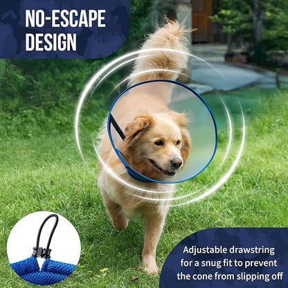 OneTigris Depth Adjustable Soft Dog Cone Collar for Medium Large Dogs After Surgery, Recovery for Small Dogs, Lightweight Elizabethan Collar for Dog to Stop Licking (Blue, L)