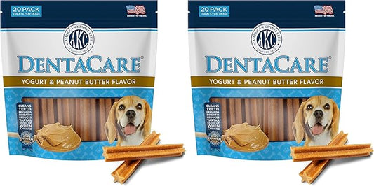 AMERICAN KENNEL CLUB Dentacare Yogurt and Peanut Butter Dental Dog Treats, Naturally Flavored, Good for Dog Dental Health, 20 Count (Pack of 2)