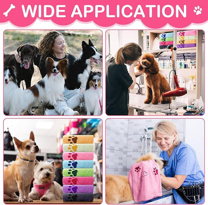 Chumia 8 Pcs Dog Towels for Drying Dogs Cats Pet Towels Bulk Puppy Microfiber Fast Drying Paw Bath Bathing Supplies Absorbent for Medium Pets(40 x 24 Inch,Dog Paw and Bone,Sweet Color)