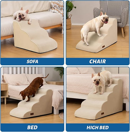 Aodisman 5-Step Dog Stairs and Ramp for High Bed,Non-Slip Sturdy Pet Steps for Small Dogs and Cats,22.2" H,Beige