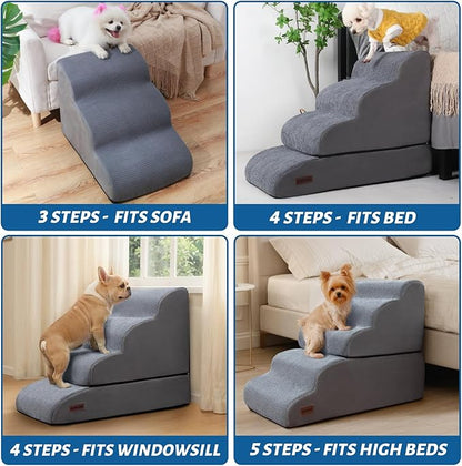 Aodisman 4-Step Dog Stairs and Ramp for Beds or Couches – Non-Slip Sturdy Pet Steps for Small Dogs and Cats,21" H,Grey