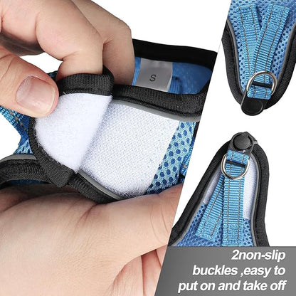 Dog Harness for Small Dogs and Leash Set, Honeycomb Grid, Reflective Lightweight Harness & Anti-Twist Pet Lead Multi Color, Size: XS-S-M. (XS, Marine Blue)