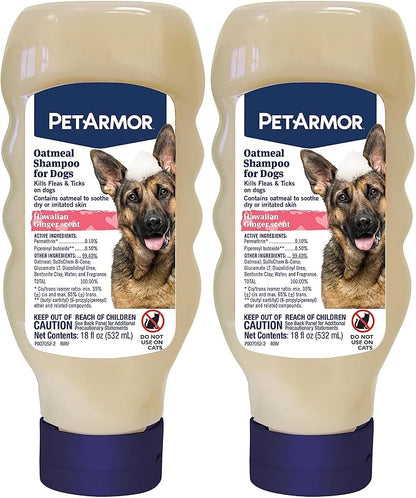 PetArmor Flea & Tick Protection Oatmeal Shampoo for Dogs, Hawaiian Ginger Scent, 18 oz (Pack of 2)