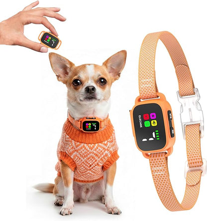 Tiny Bark Collar for Small Dogs 5-15 lbs and Puppies - No Shock Anti Barking Collar - Rechargeable Smart Collar for Dog Training with 7 Sensitivity Levels and 3 Beep&Vibration Modes (Pure Orange)