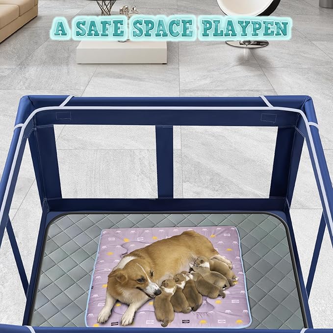 XVISHX 42x42 Inches Puppy Playpen with Dog Pads, Dog Playpen for Puppies or Small Dogs, Pet Playpen for Indoor & Outdoor, Sturdy Safety DogPen with Thickened Fabric, High-Strength Nylon Wire Mesh