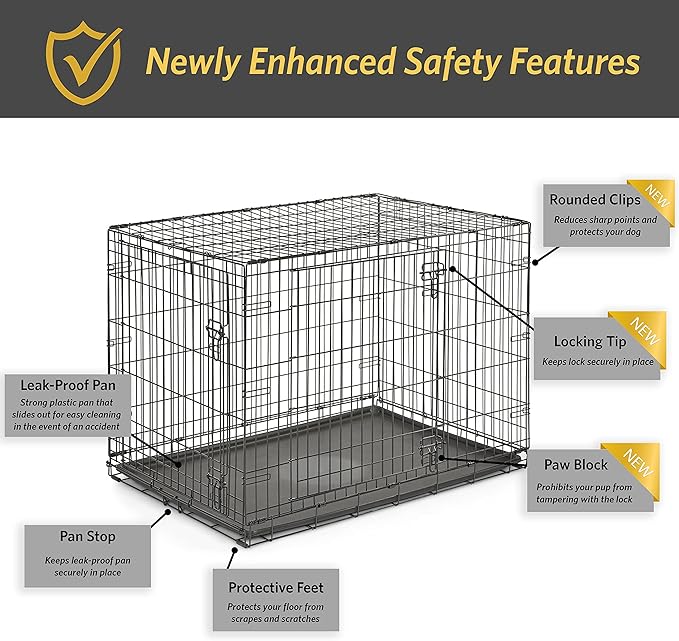 Midwest Homes for Pets 48-Inch New World Crate for Extra-Large Breeds, 90-110 lbs, Double Door Folding Dog Crate, Leak-Proof Tray & Secure Latches, Portable, Durable & Easy to Assemble